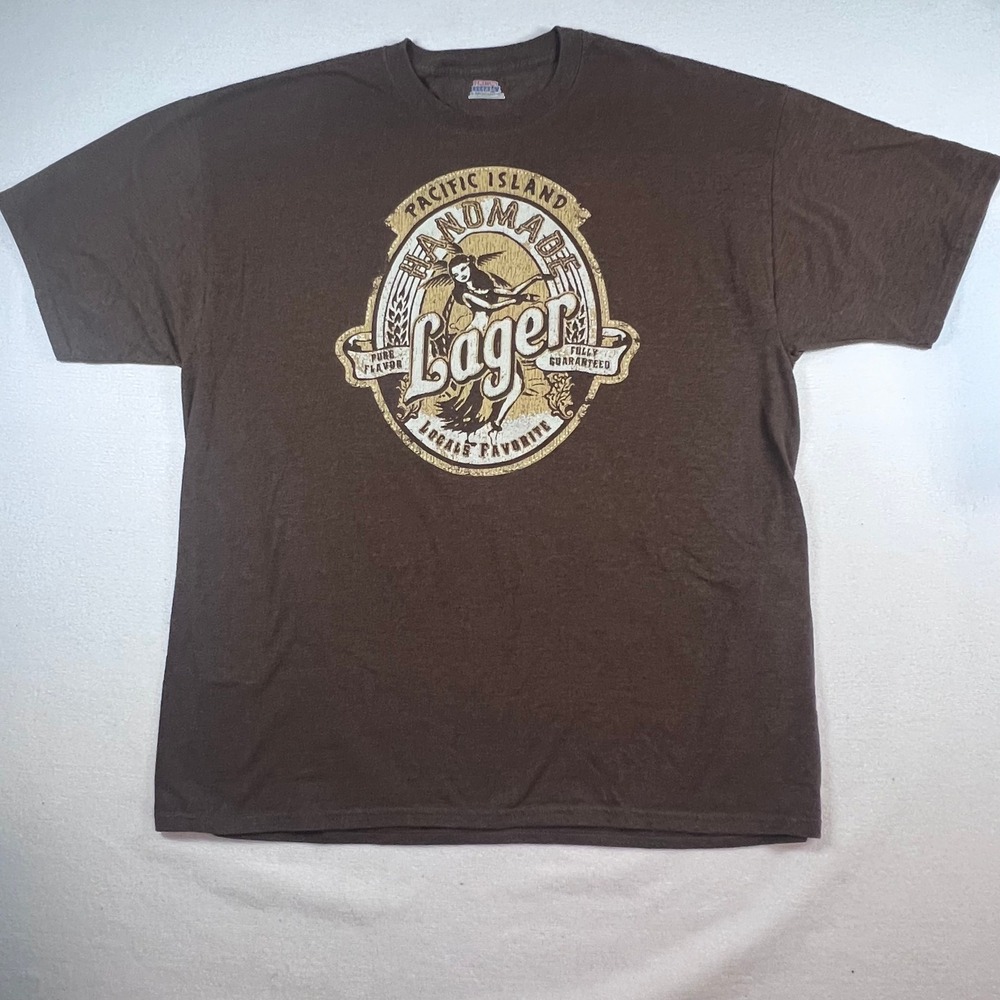 Pacific‎ Island Lager Graphic T-Shirt 2XL Hanes Beefy-T Brown